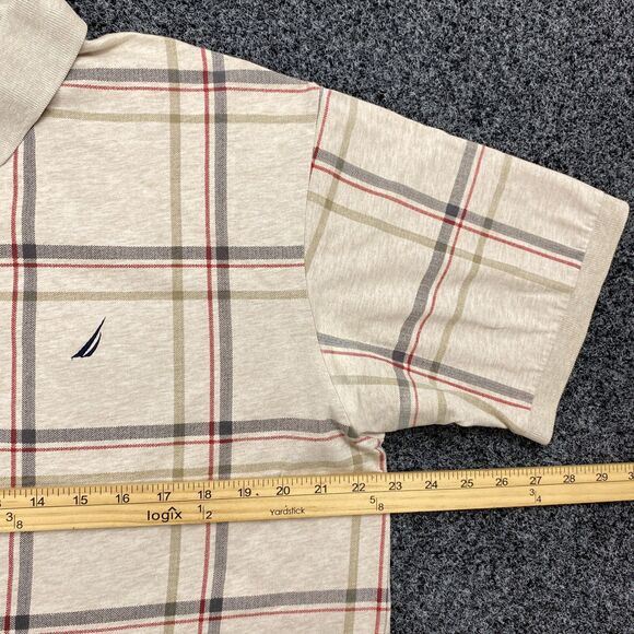 Nautica Polo Beige Short Sleeve Plaid Button Classic Shirt Mens Size Large - Picture 3 of 5